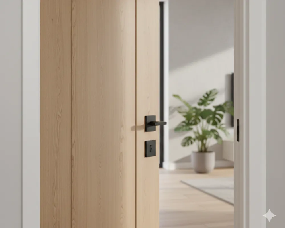 Modern interior door with black hardware