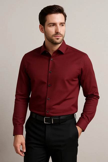 Maroon shirt with black pants outfit