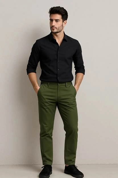 Green Pant Black Shirt Outfit Green pants with black shirt
