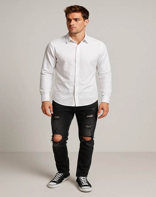 White Shirt Distressed Denim Style