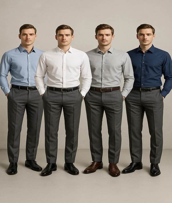 Grey Pants with Light Blue Shirt Combination