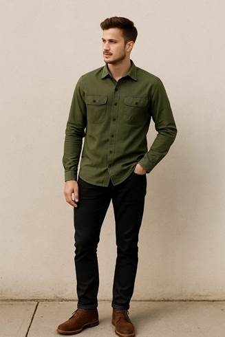 Black Jeans and Olive Green Shirt