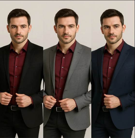 Maroon shirt with black blazer outfit