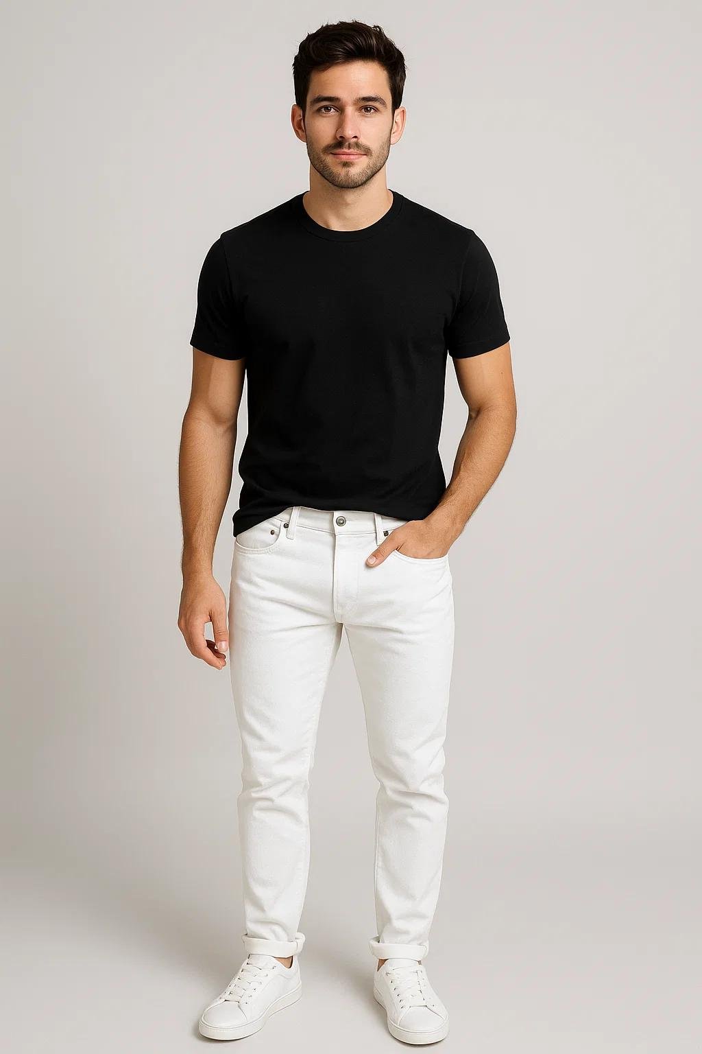 Black Shirt and Grey Jeans Combination Style