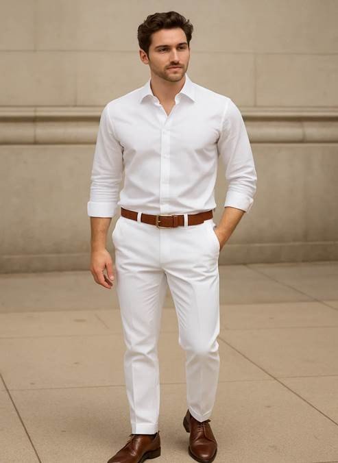 White Pant Combination Shirt