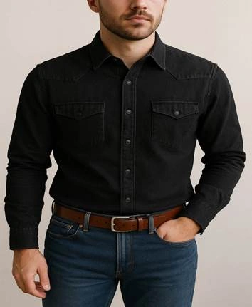 Black denim shirt outfit combo