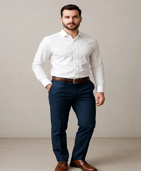 White Shirt with Blue Pants