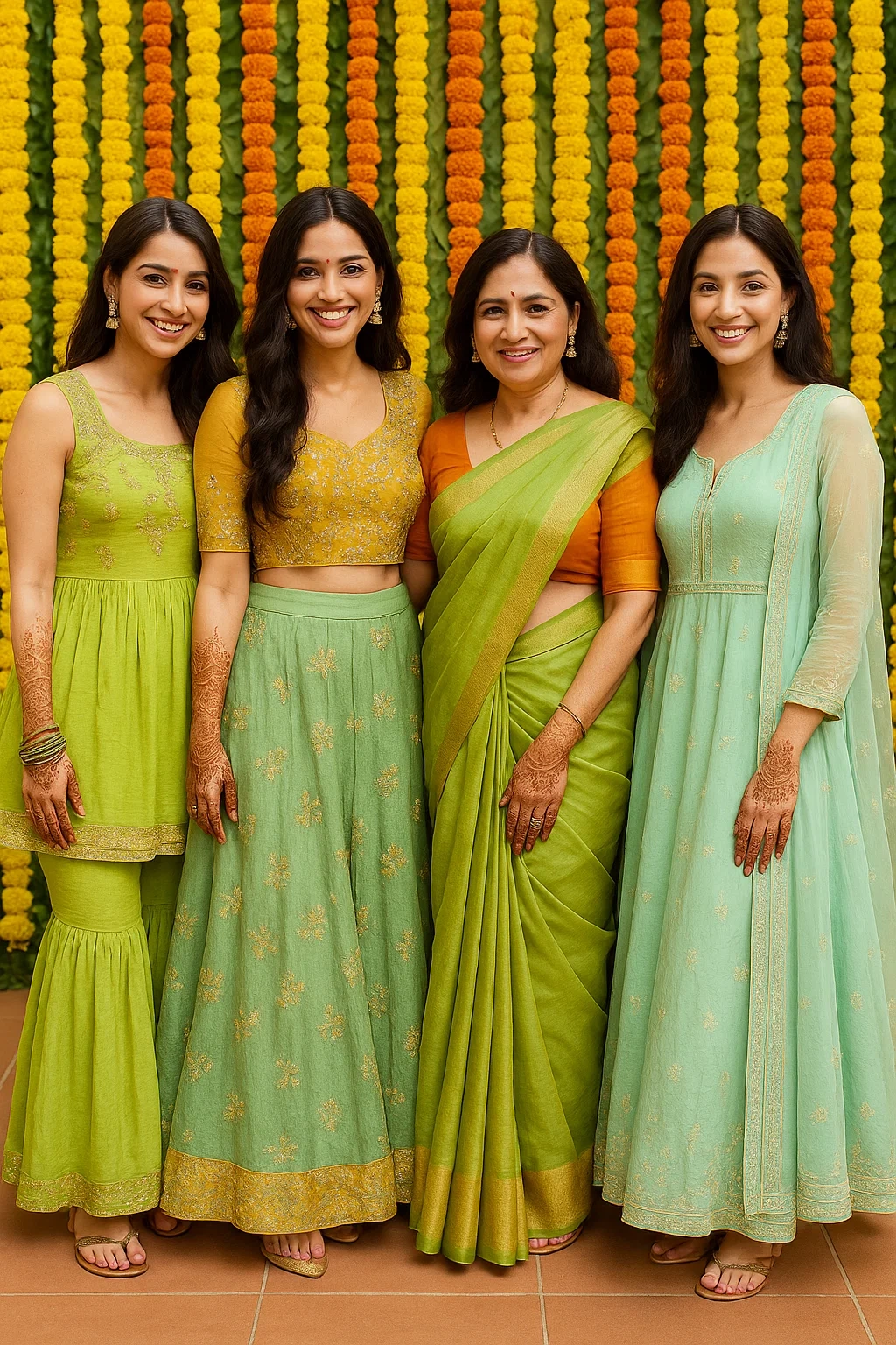 Stylish Mehendi outfits for bridesmaids and family