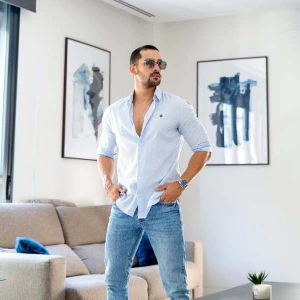 Sky Blue Shirt Combination with Jeans
